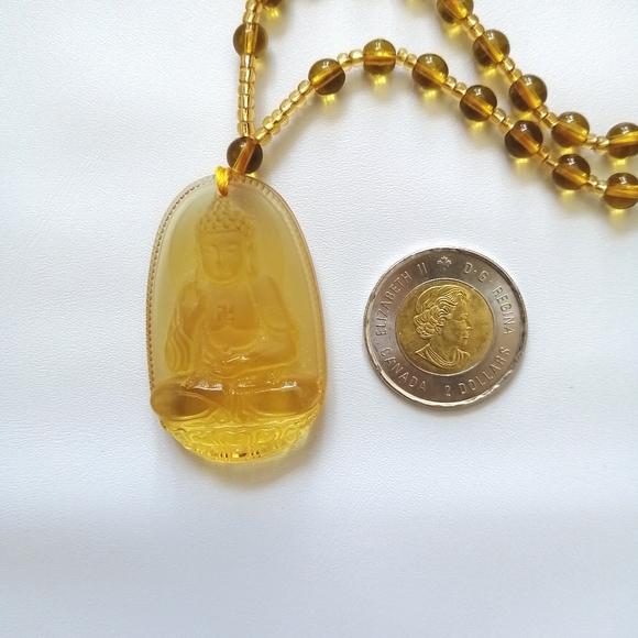 Buddha Yellow Beads Necklace NWOT - Picture 2 of 6